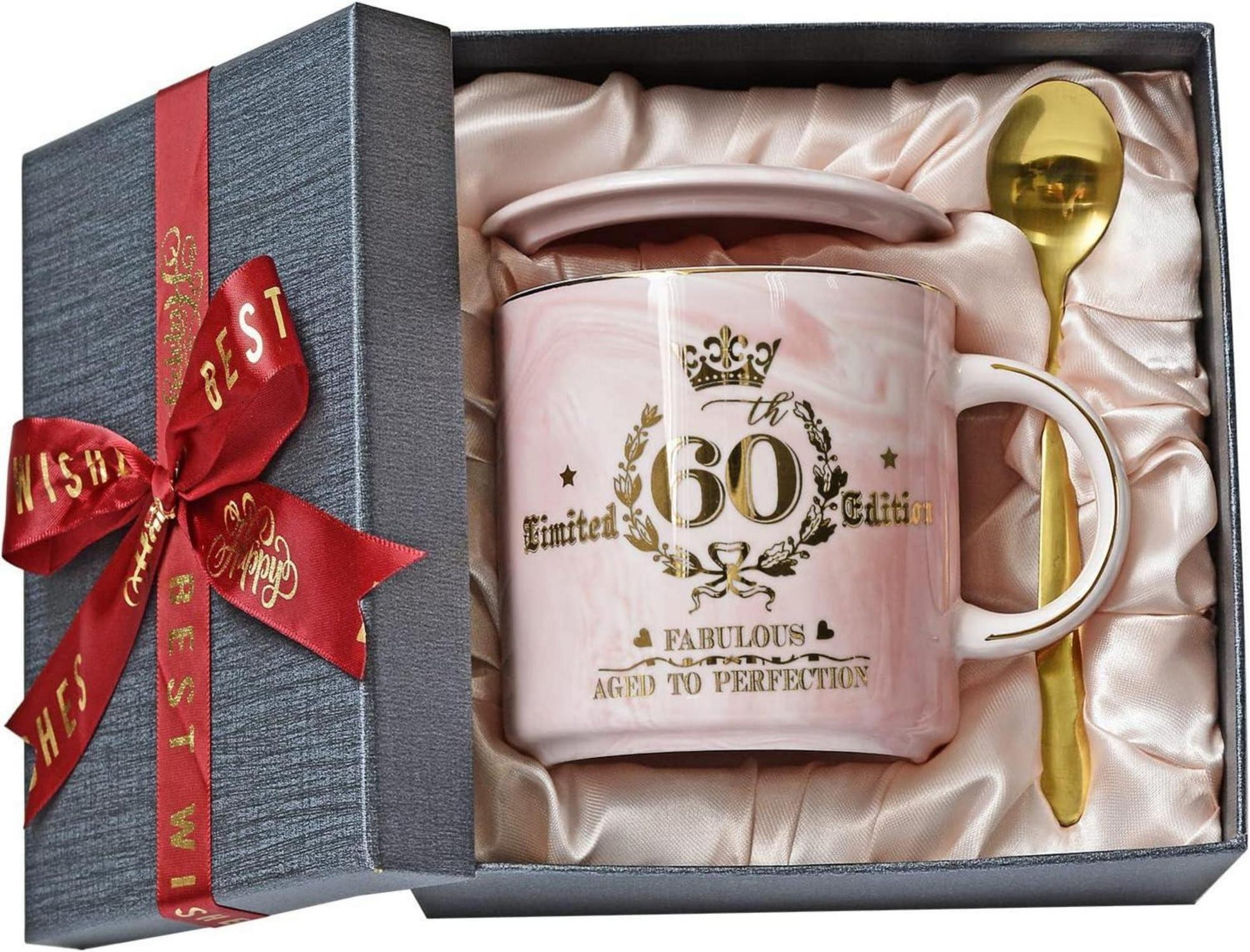 Geschenk 60. Geburtstag Frau 400ml Rosa Marmor Kaffeetasse