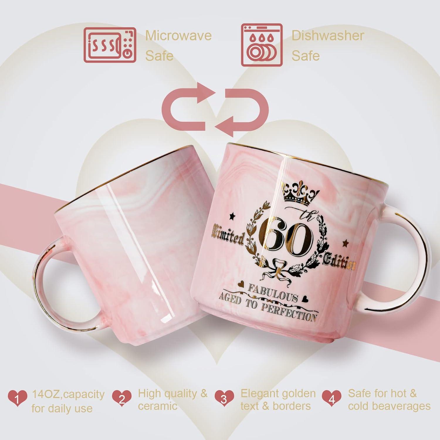 Geschenk 60. Geburtstag Frau 400ml Rosa Marmor Kaffeetasse