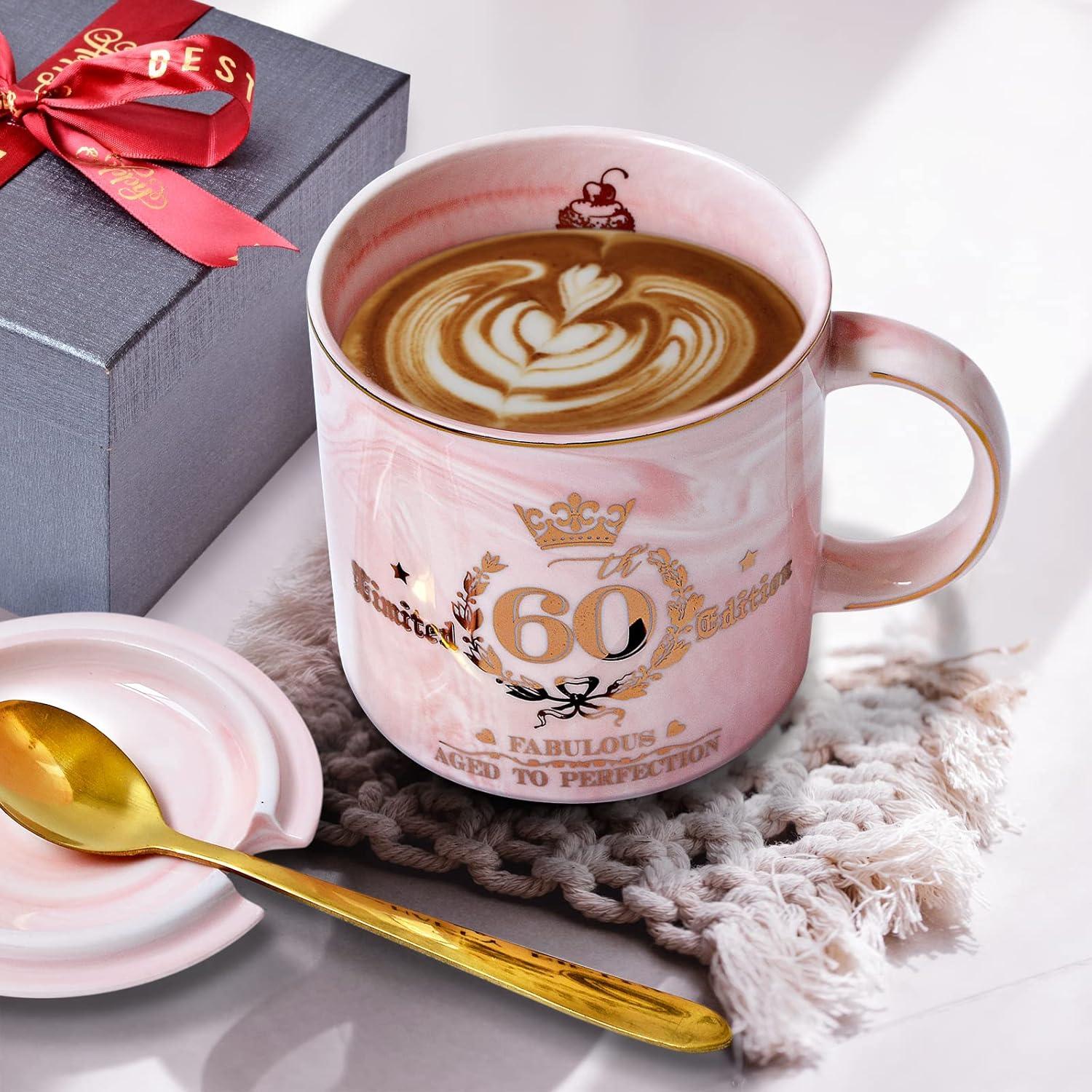 Geschenk zum 60. Geburtstag: 400ml Rosa Marmor Kaffeetasse mit