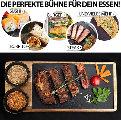 Servierbretter 2er Set Akazienholz Schieferplatte Saucenbowl