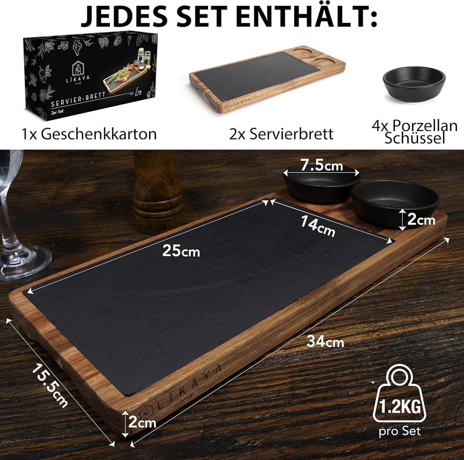 LIKAYA Servierbrett Set Akazien-Holz Grill Steak Burger Sushi