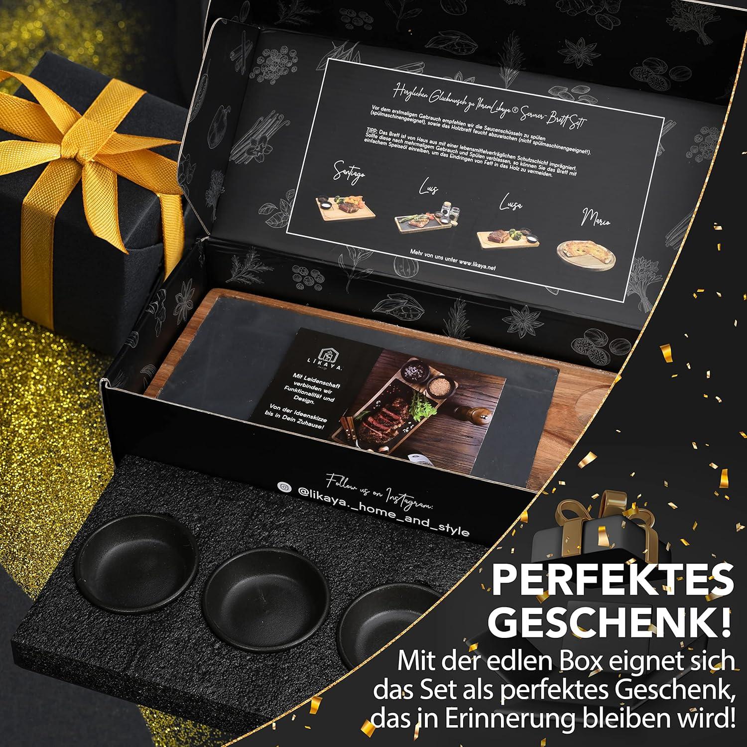 LIKAYA Servierbrett Set Akazien-Holz Grill Steak Burger Sushi