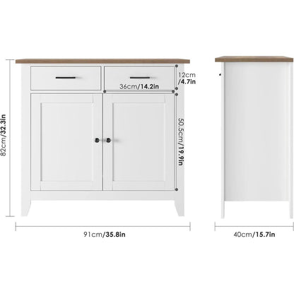 Küchenschrank mit Arbeitsplatte & Schubladen – Weißes Sideboard im Landhausstil
