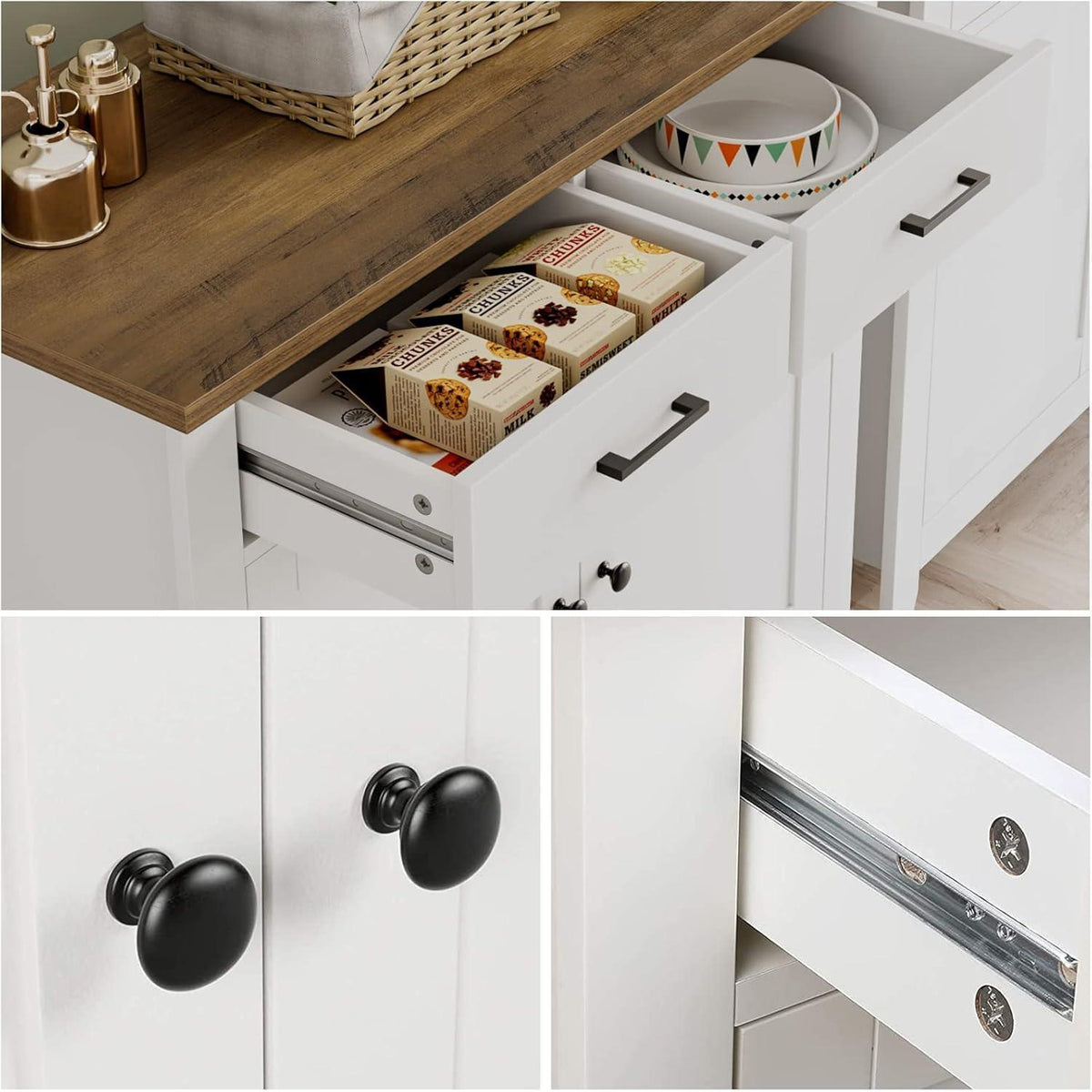 Küchenschrank mit Arbeitsplatte & Schubladen – Weißes Sideboard im Landhausstil