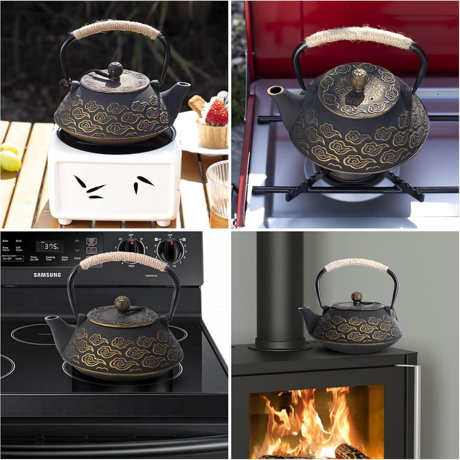 Gusseisen Teekanne Japanischer Infuser Emailliert 800ml Schwarz