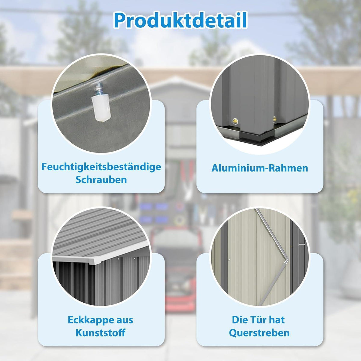 Gerätehaus 8x6ft Metall mit Fundamentrahmen & Satteldach