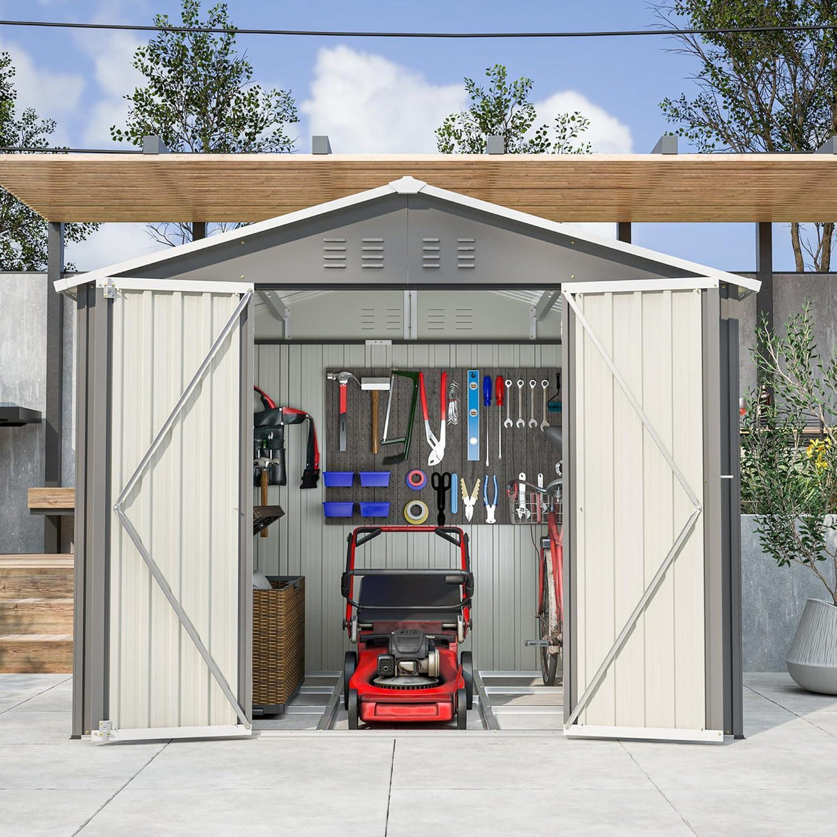 Gerätehaus 8x6ft Metall mit Fundamentrahmen & Satteldach