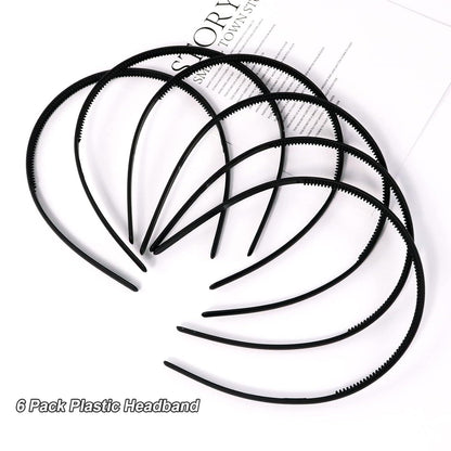 6 Stück Haarband Schwarz Rutschfestes Stirnband Zähne Mädchen Damen Plain