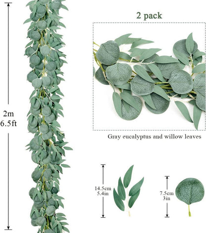 Künstliche Eukalyptus Weidenblatt Girlanden 2er-Set 6.56FT Grün