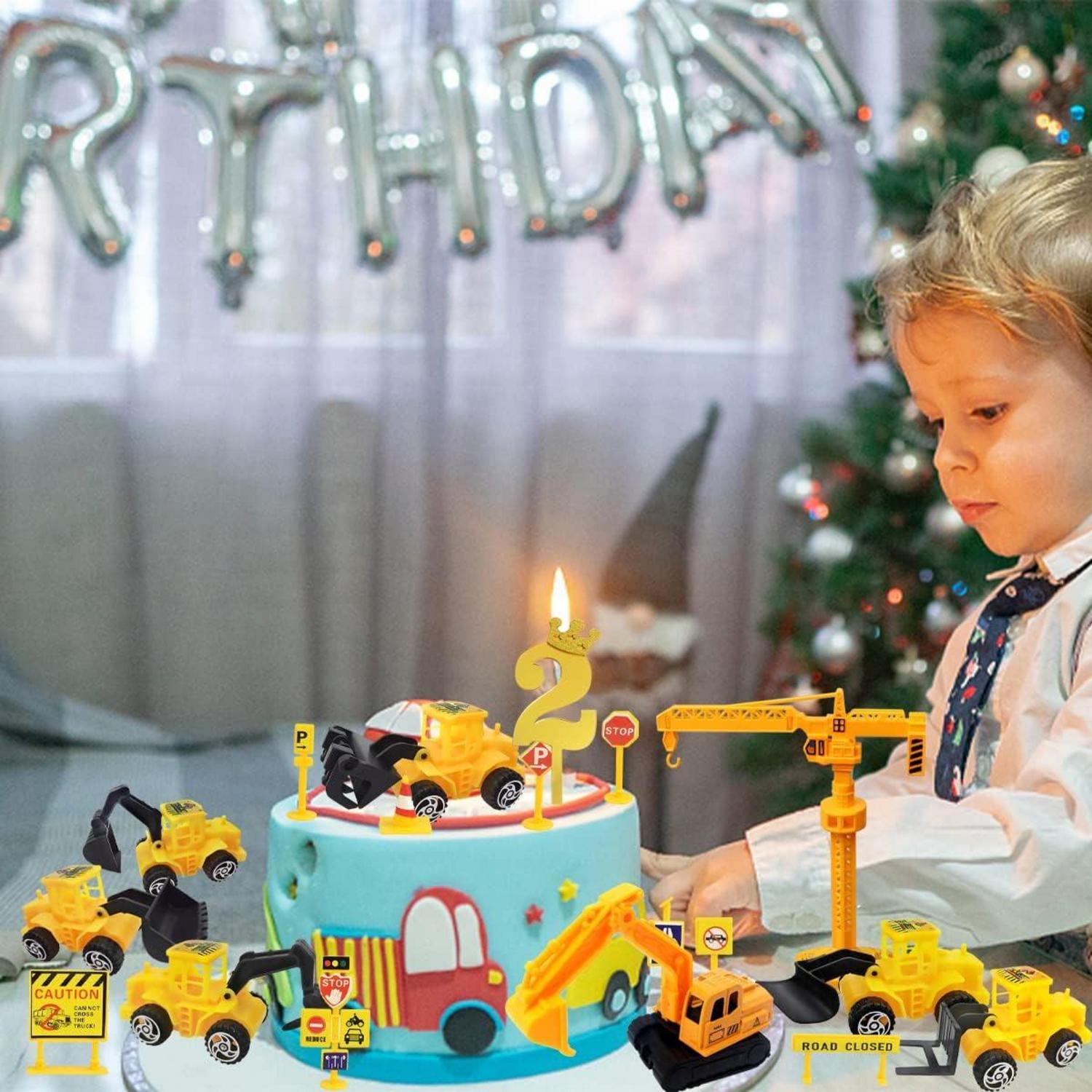 Baustellen-Bagger Tortendeko Set 2 Jahre Kindergeburtstag 20-teilig