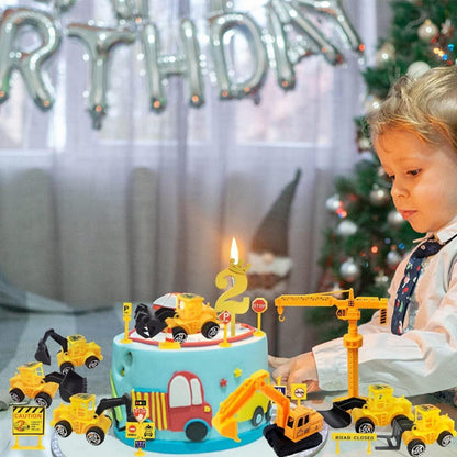 Baustellen-Bagger Tortendeko Set 2 Jahre Kindergeburtstag 20-teilig
