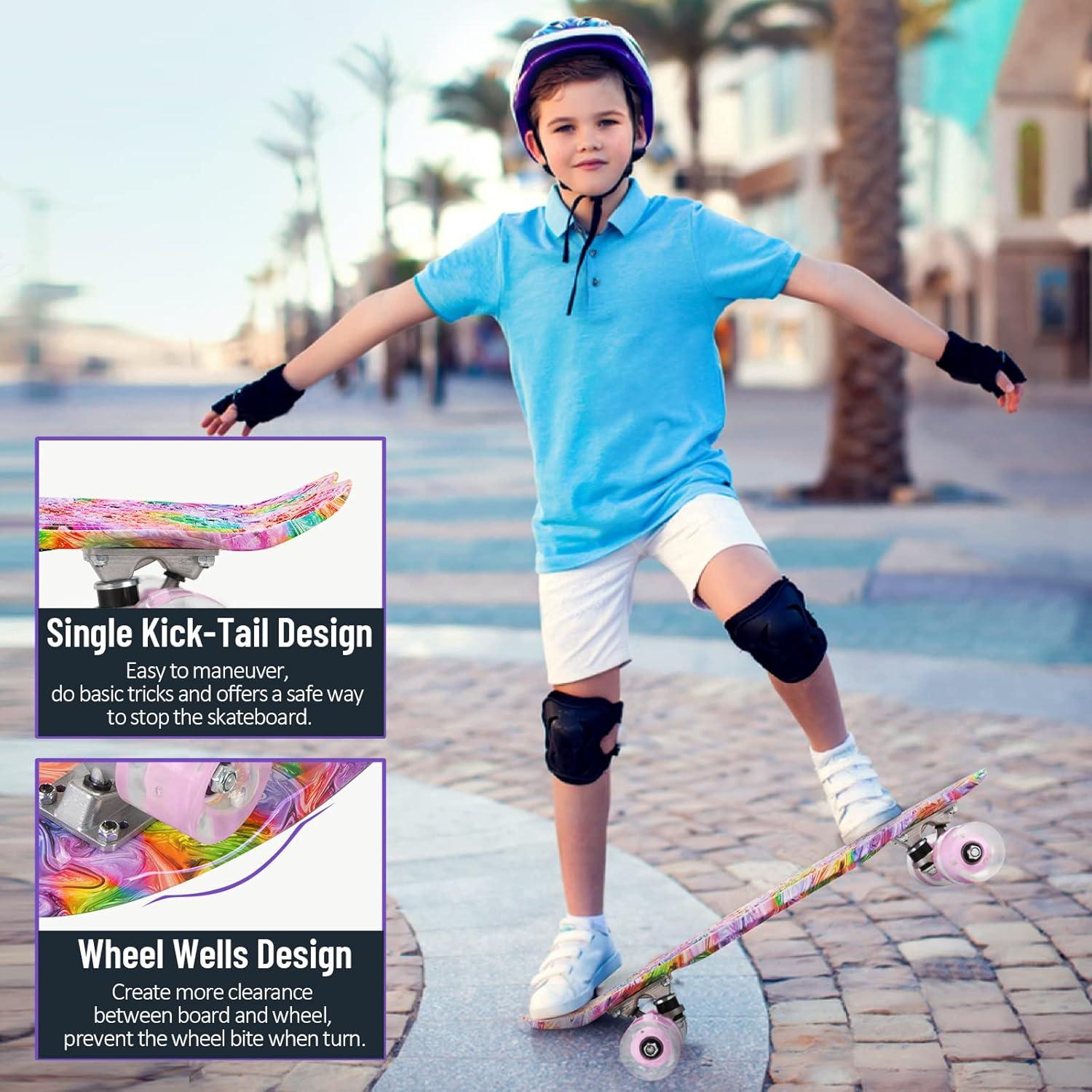 Mini Cruiser Skateboard 22 Zoll LED Leuchtrollen All-in-one T-Tool - Anfänger