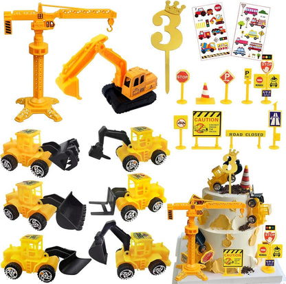 Tortendeko Baustelle Bagger Kinder 3. Geburtstag Set 20-teilig