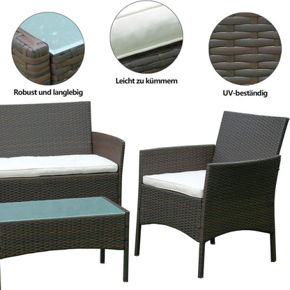 Polyrattan Gartenmöbel Set für 4 Personen mit Tisch und
