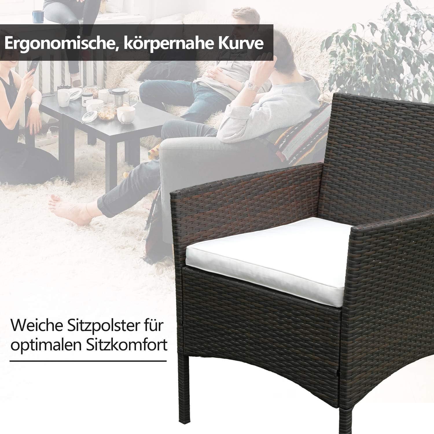 Yakimz Polyrattan 7-teilige Sitzgruppe mit Sitzpolster und Tisch für 4 Personen, Braun