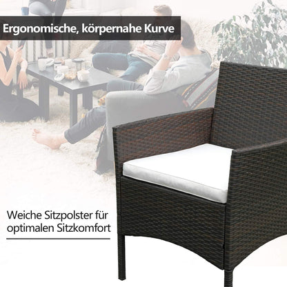Yakimz Polyrattan 7-teilige Sitzgruppe mit Sitzpolster und Tisch für 4 Personen, Braun