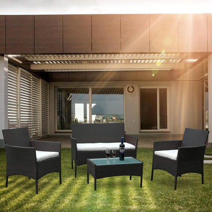 7-tlg. Polyrattan Gartenmöbel Set mit Sitzpolster und Tisch, Braun