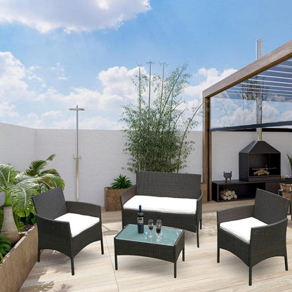 Polyrattan Sitzgruppe 7-teilig mit Tisch und Sitzpolster Braun