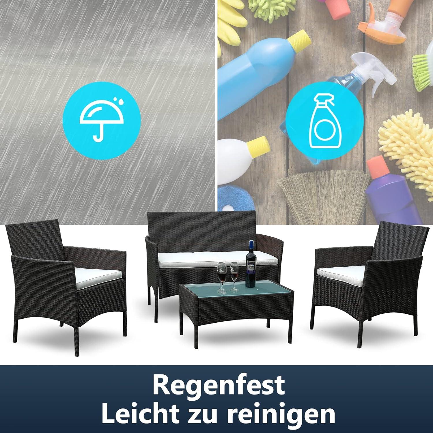 7-tlg. Polyrattan Gartenmöbel Set mit Sitzpolster und Tisch, Braun