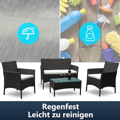 7-tlg. Polyrattan Gartenmöbel Set mit Sitzpolster und Tisch, Braun