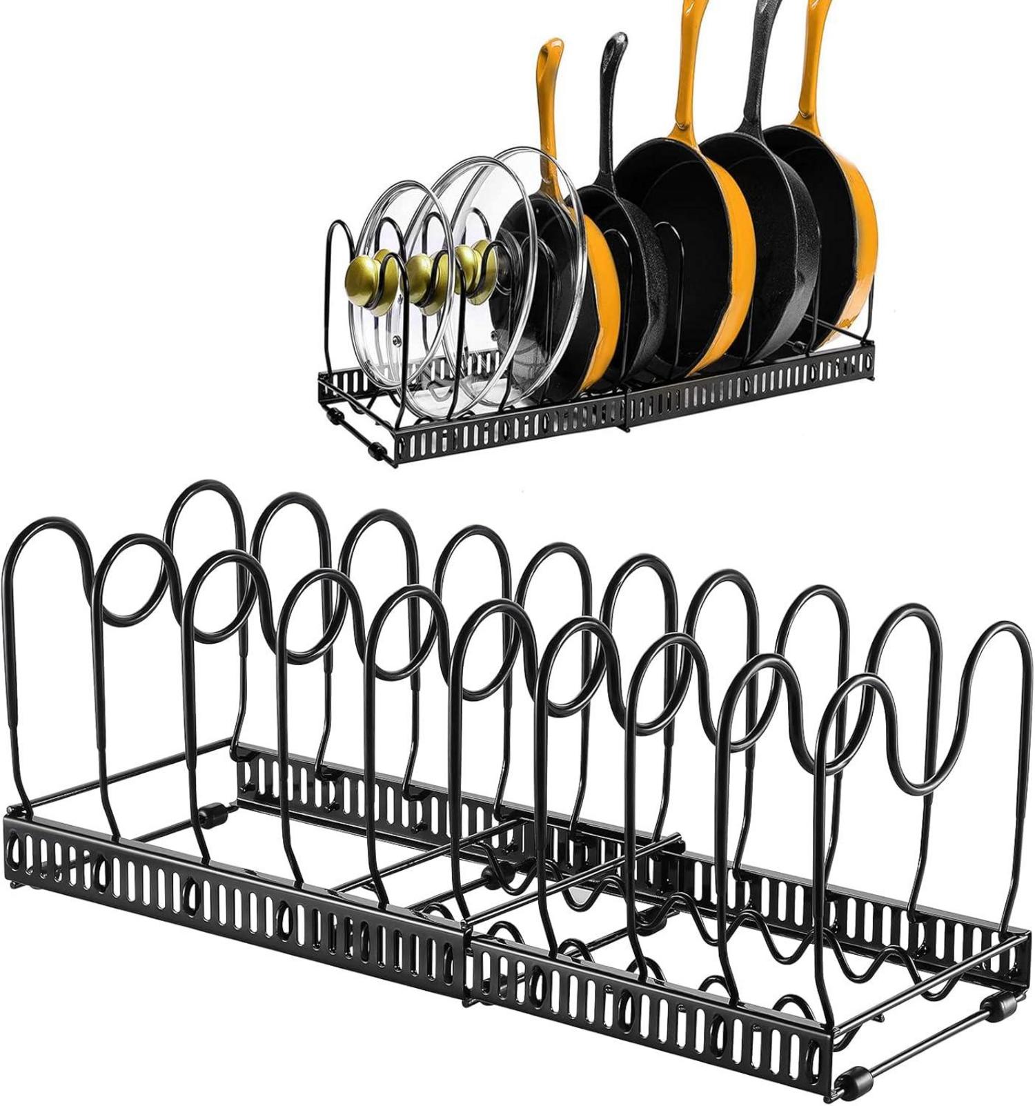 Erweiterbarer Pfannen- und Deckelorganizer Schwarz 10-Teiler