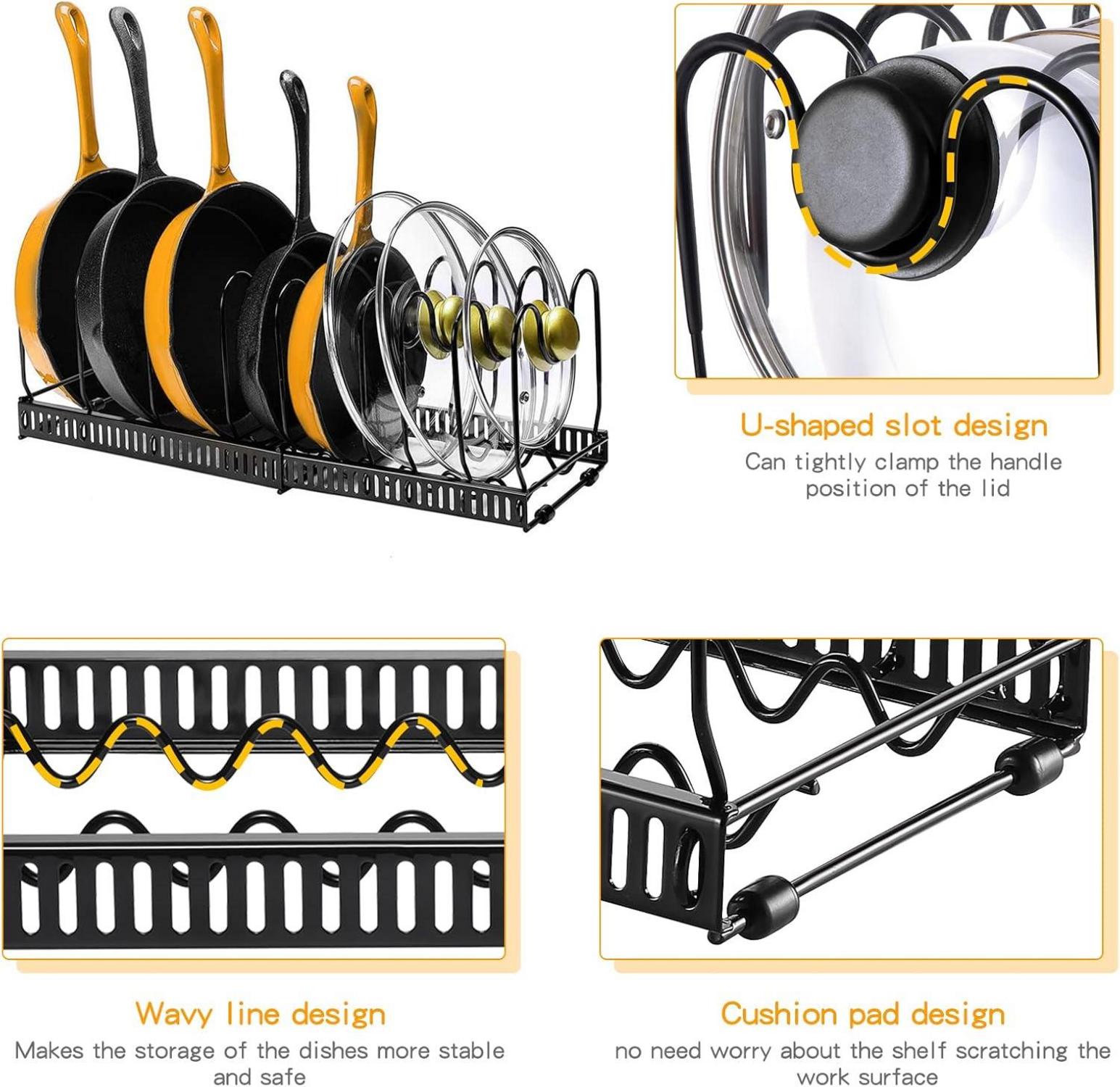 Erweiterbarer Pfannen- und Deckelorganizer Schwarz 10-Teiler