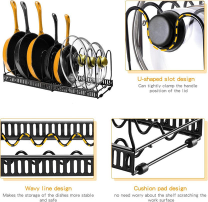 Erweiterbarer Pfannen- und Deckelorganizer Schwarz 10-Teiler