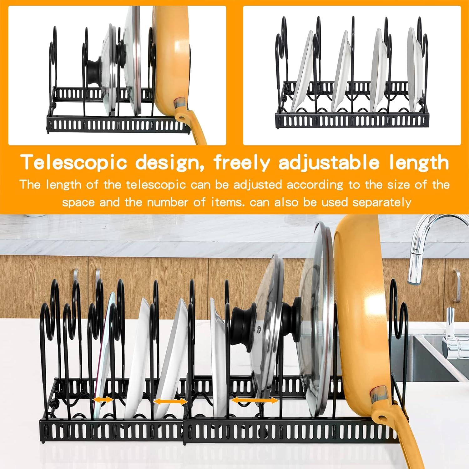 Erweiterbarer Pfannen- und Deckel-Organizer, 10 Teiler Schwarz