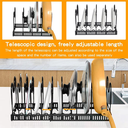 Erweiterbarer Pfannen- und Deckel-Organizer, 10 Teiler Schwarz