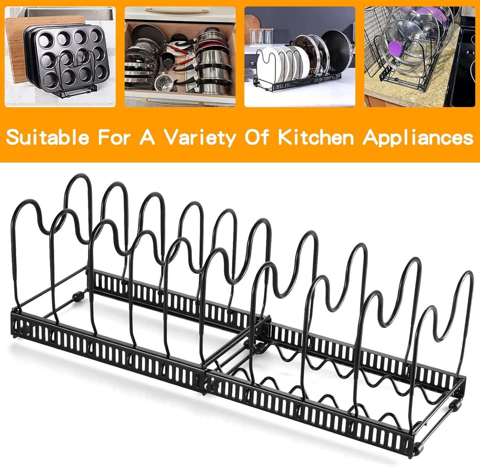 Pfannen- und Deckel-Organizer, Küchenregal Schwarz 10 Teiler