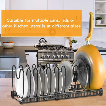 Erweiterbarer Pfannen- und Deckel-Organizer Schwarz 10 Teiler