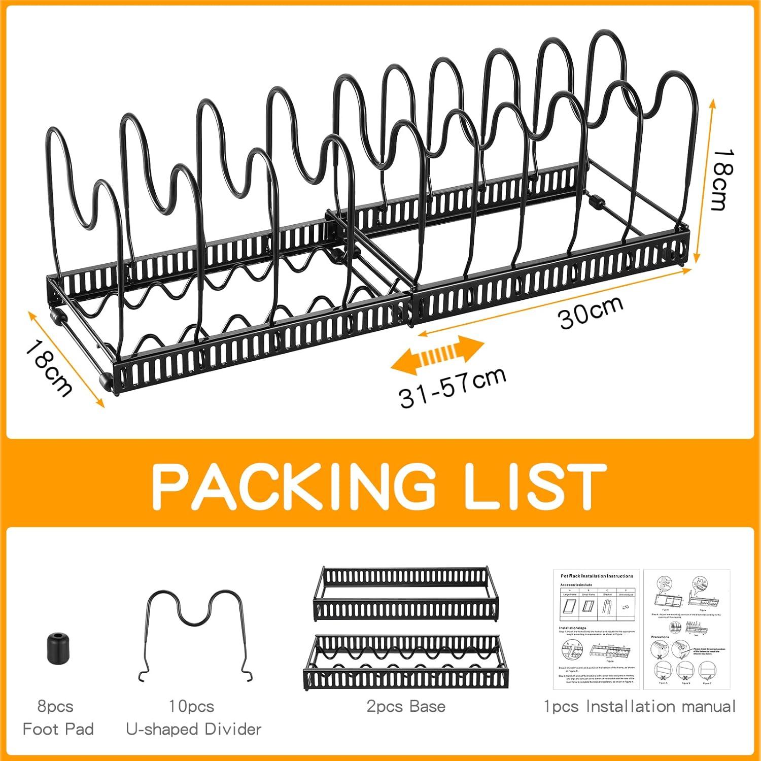 Pfannen- und Deckel-Organizer, Küchenregal Schwarz 10 Teiler