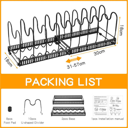 Pfannen- und Deckel-Organizer, Küchenregal Schwarz 10 Teiler