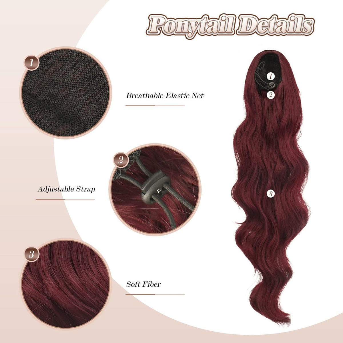 Welliges Locken Pferdeschwanz Haarteil – Rot, 60cm