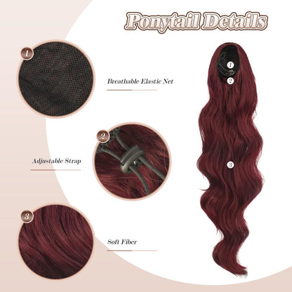 Welliges Locken Pferdeschwanz Haarteil – Rot, 60cm