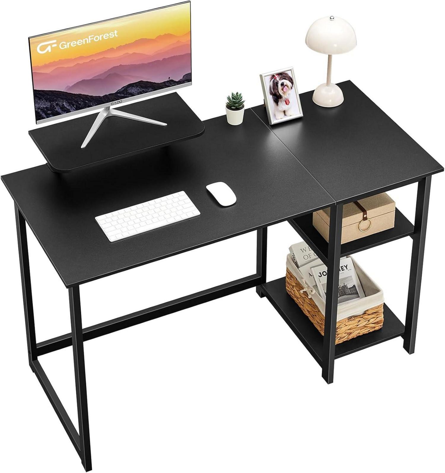 Schreibtisch mit Stauraum und Monitorständer, 100cm, Schwarz