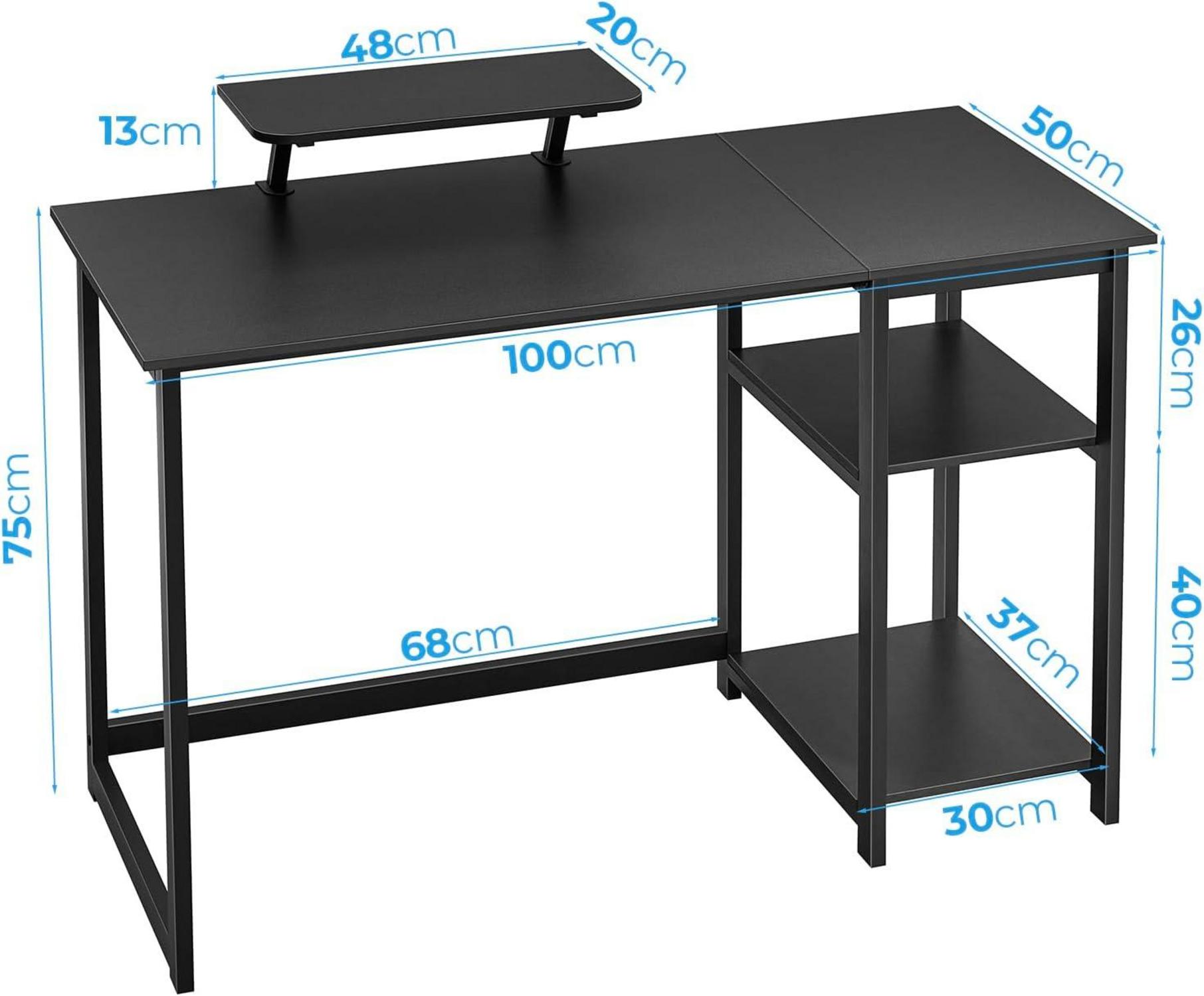 Schreibtisch mit Stauraum und Monitorständer, 100cm, Schwarz