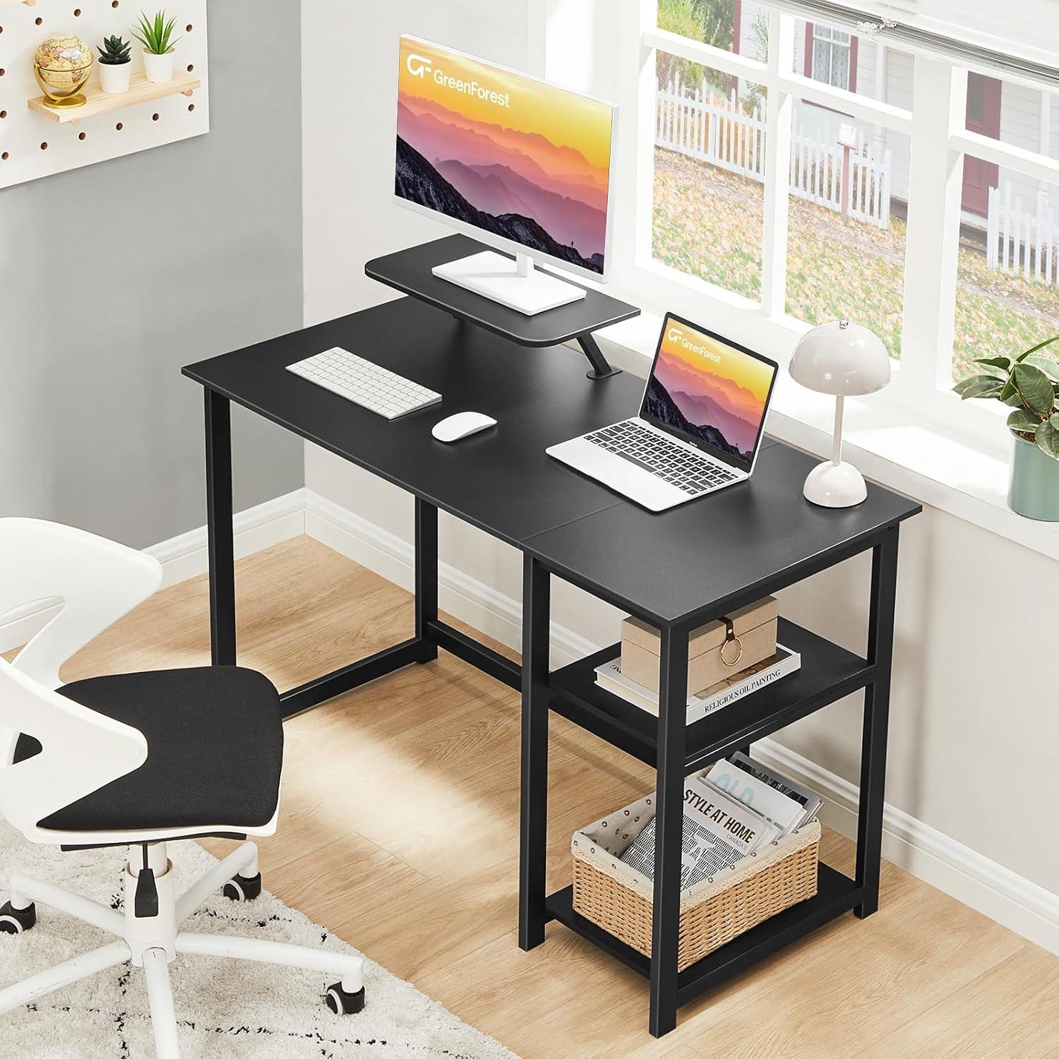 Kleiner Schreibtisch mit Stauraum und Monitorständer, 100cm, Schwarz