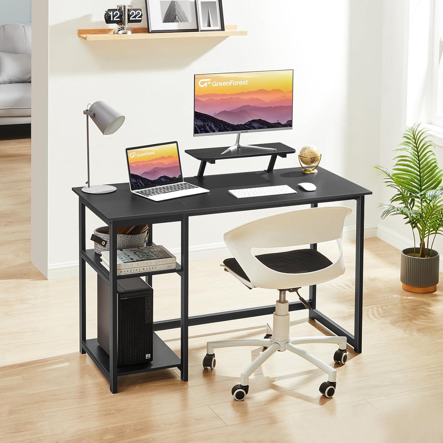 Kleiner Computertisch mit Stauraum und Monitorständer 100cm Schwarz