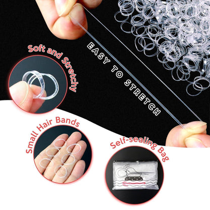 1000 Stück Mini Transparente Haargummis mit Cutter Entferner und Flechthilfe
