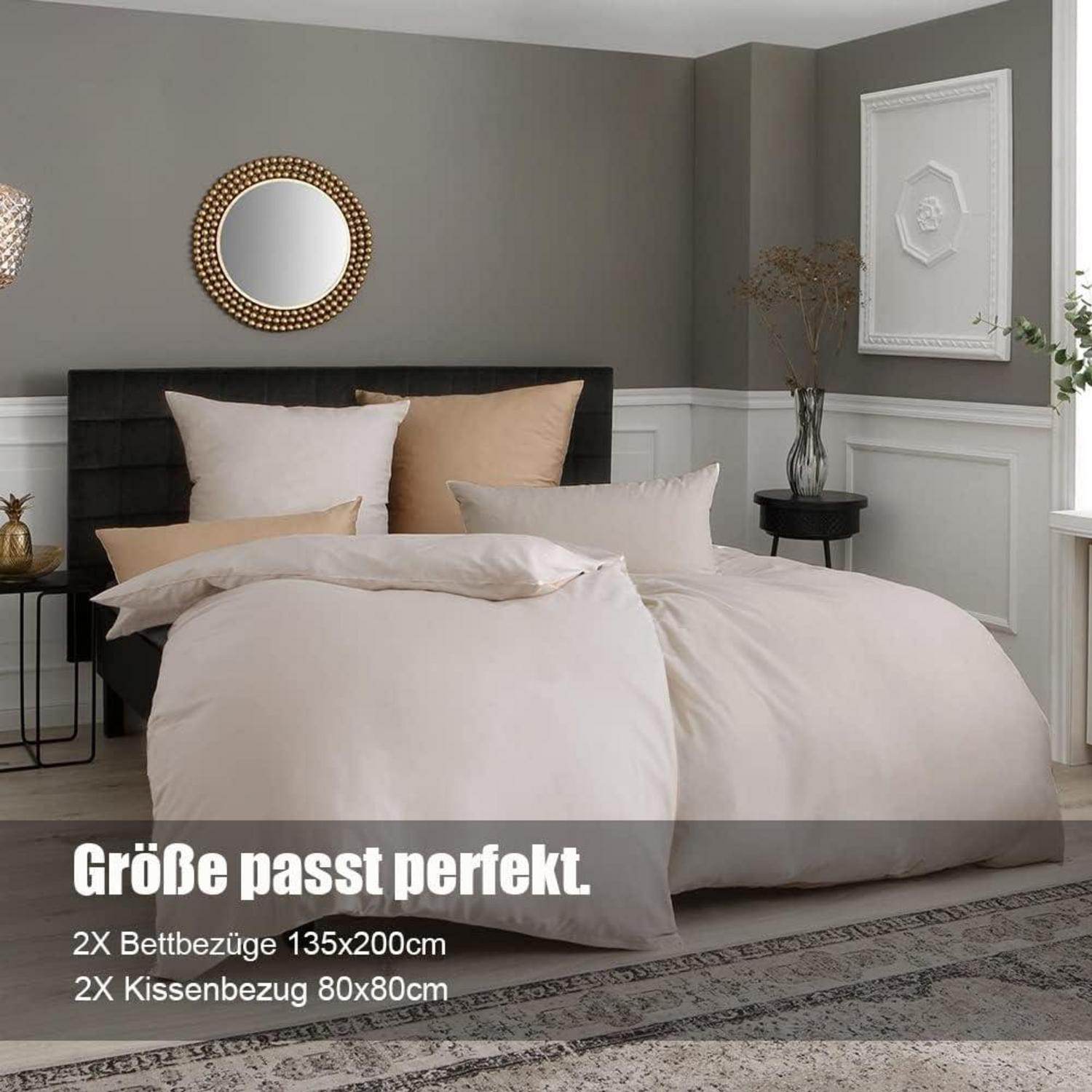 Soifox Bettwäsche Beige 135x200 4tlg. Mikrofaser Reißverschluss