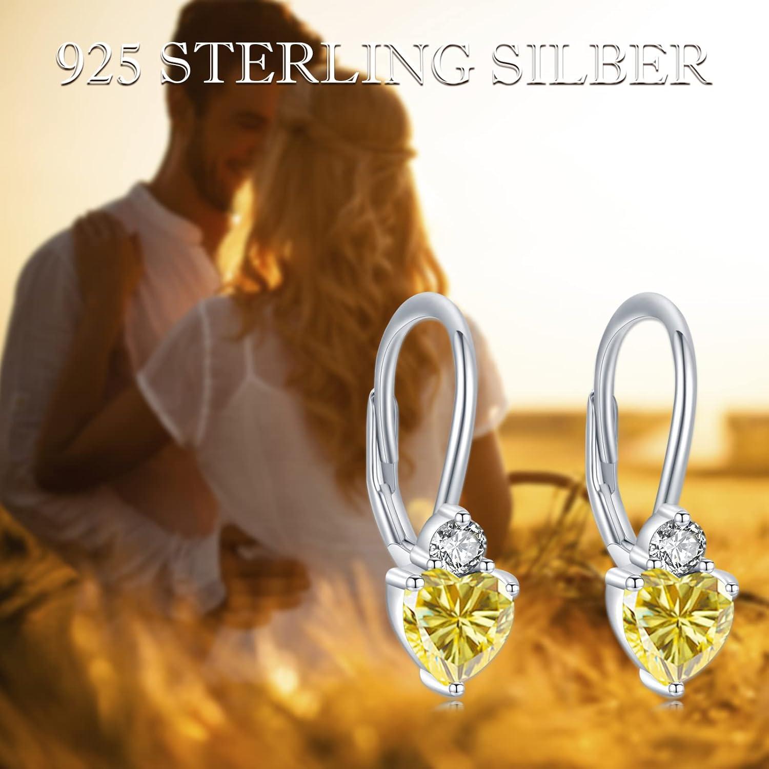 Geburtsstein Ohrringe Sterling Silber Herz Zirkonia Leverback Schmuck