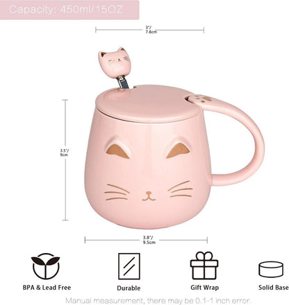 2er-Pack Katzenbecher Set mit Deckel und Löffel 450ML Schwarz Rosa