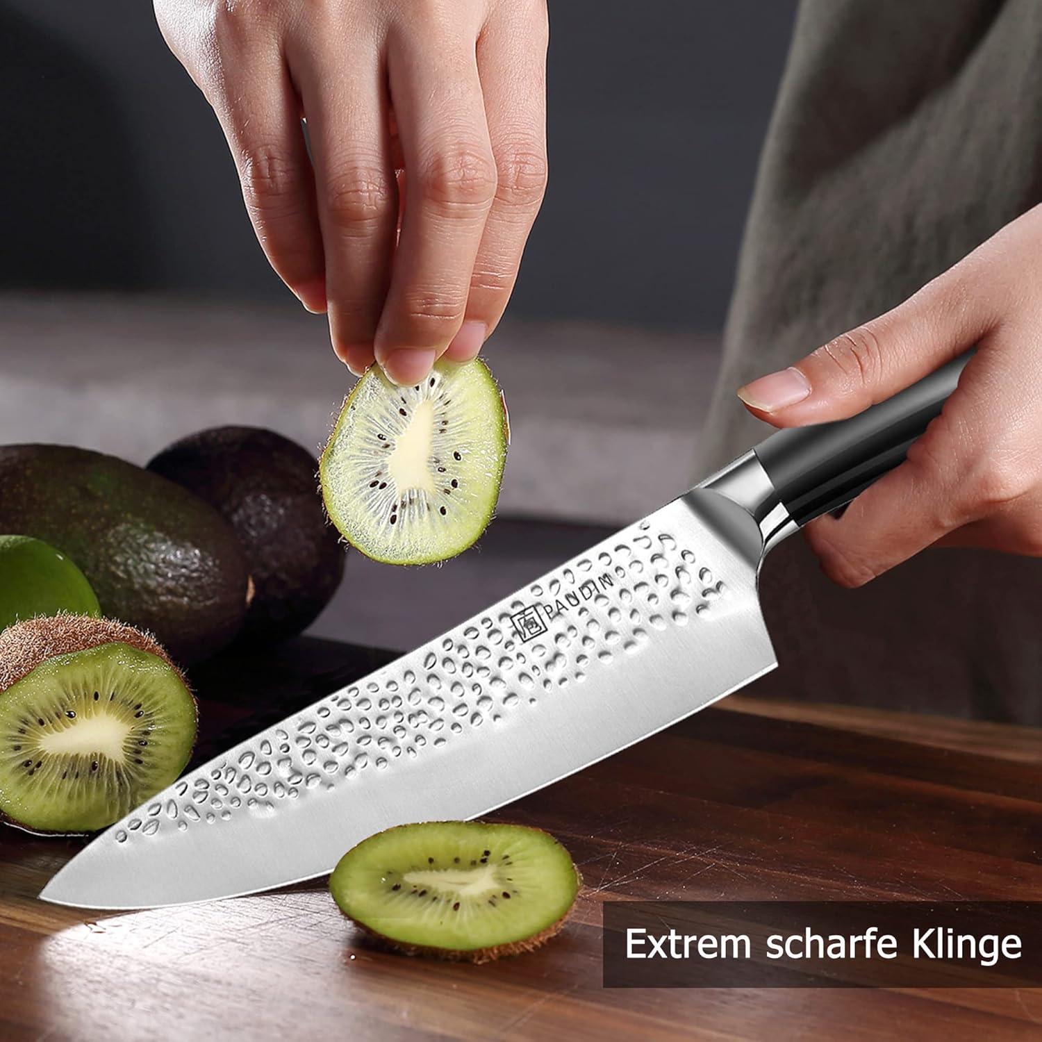 PAUDIN Messerblock Set 7-tlg Carbon Edelstahl Ultra scharfe Kochmesser