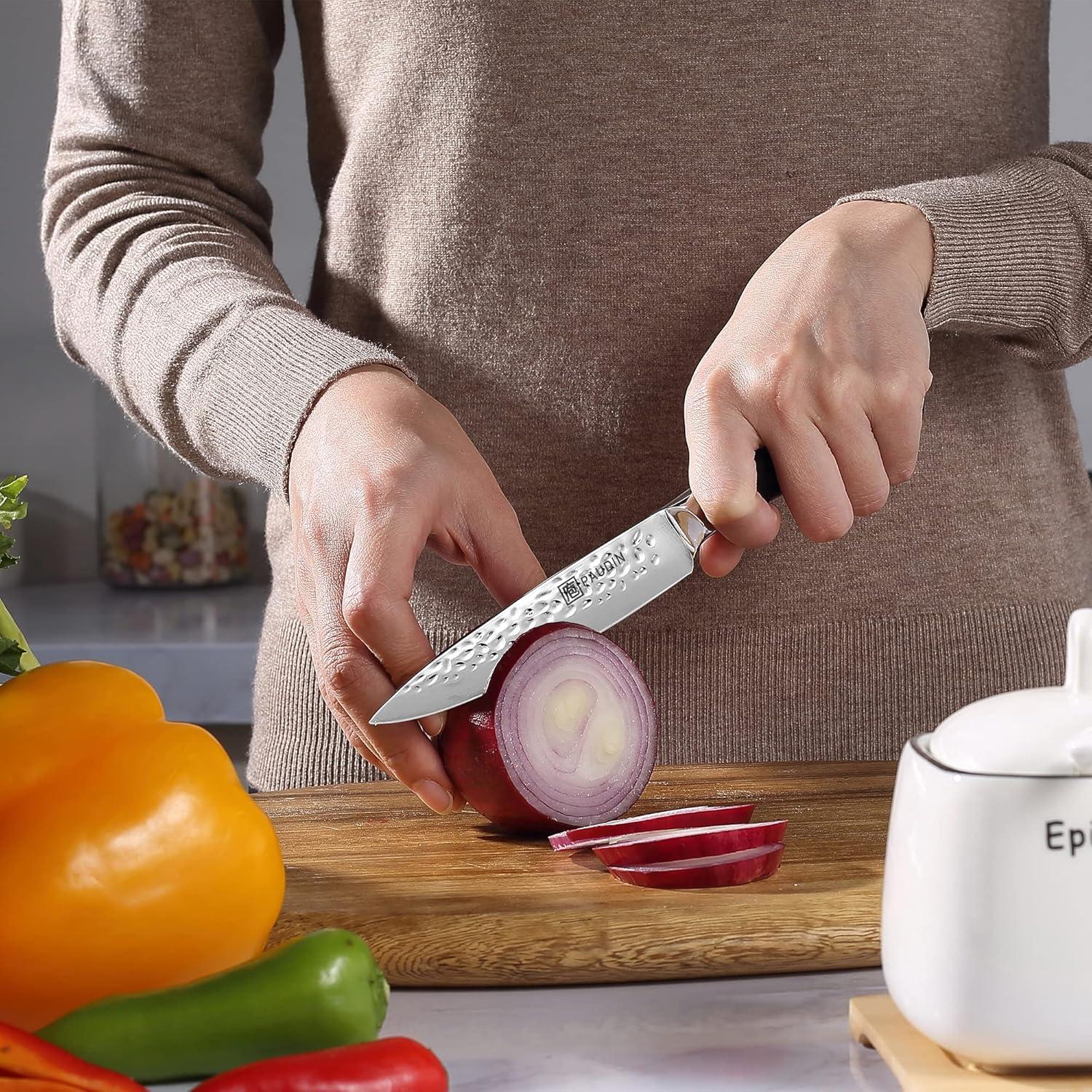 PAUDIN Messerblock Set 7-tlg Carbon Edelstahl Kochmesser Holzblock