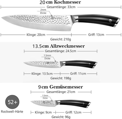 Profi Messer Set aus Edelstahl 3-tlg Küchenmesser