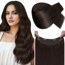 Dunkelbraune Echthaar-Draht Extensions - 50cm, 100g