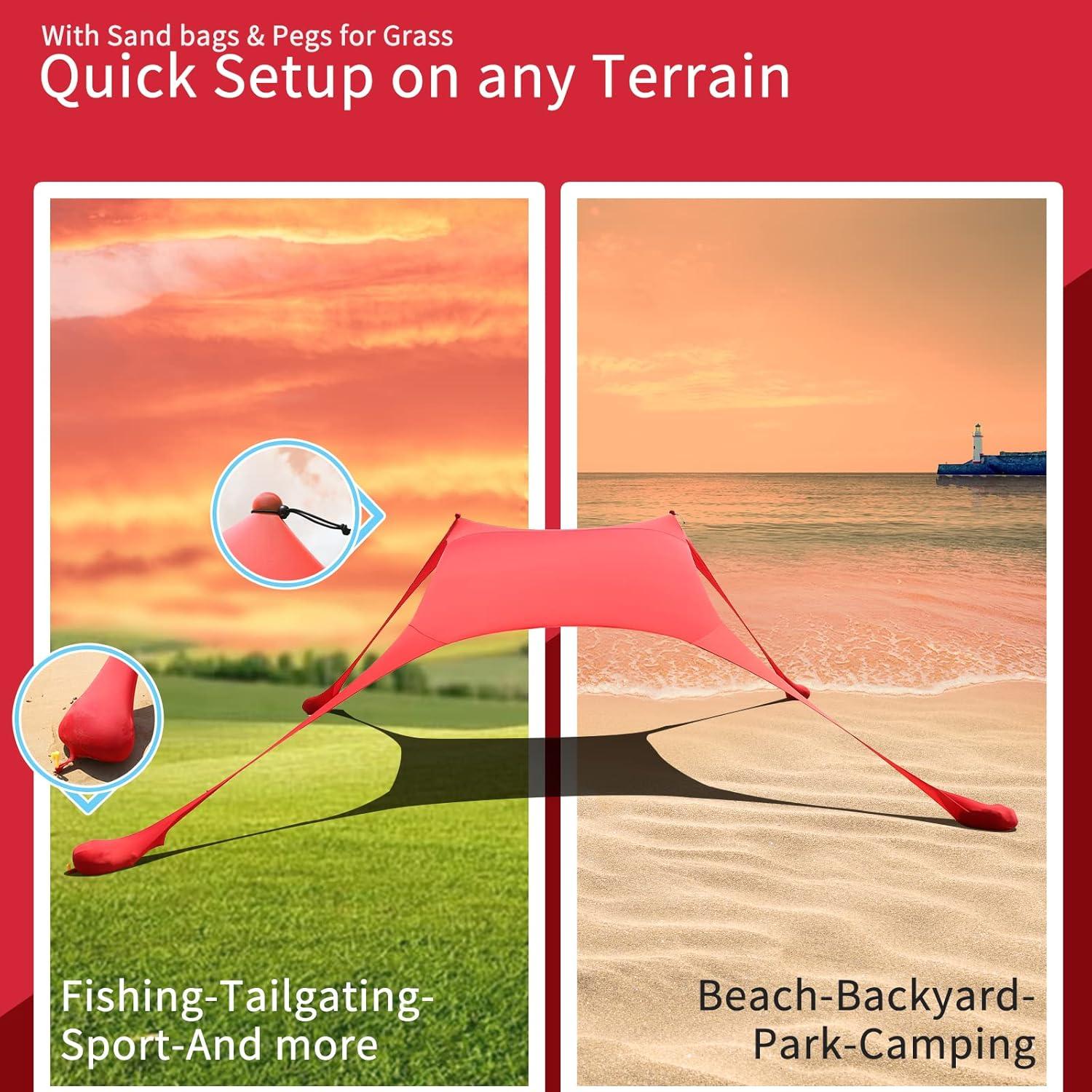 Strandzelt Sonnenschutz UV-Schutz 2 Stangen Camping Picknick Rot 200x210x200cm