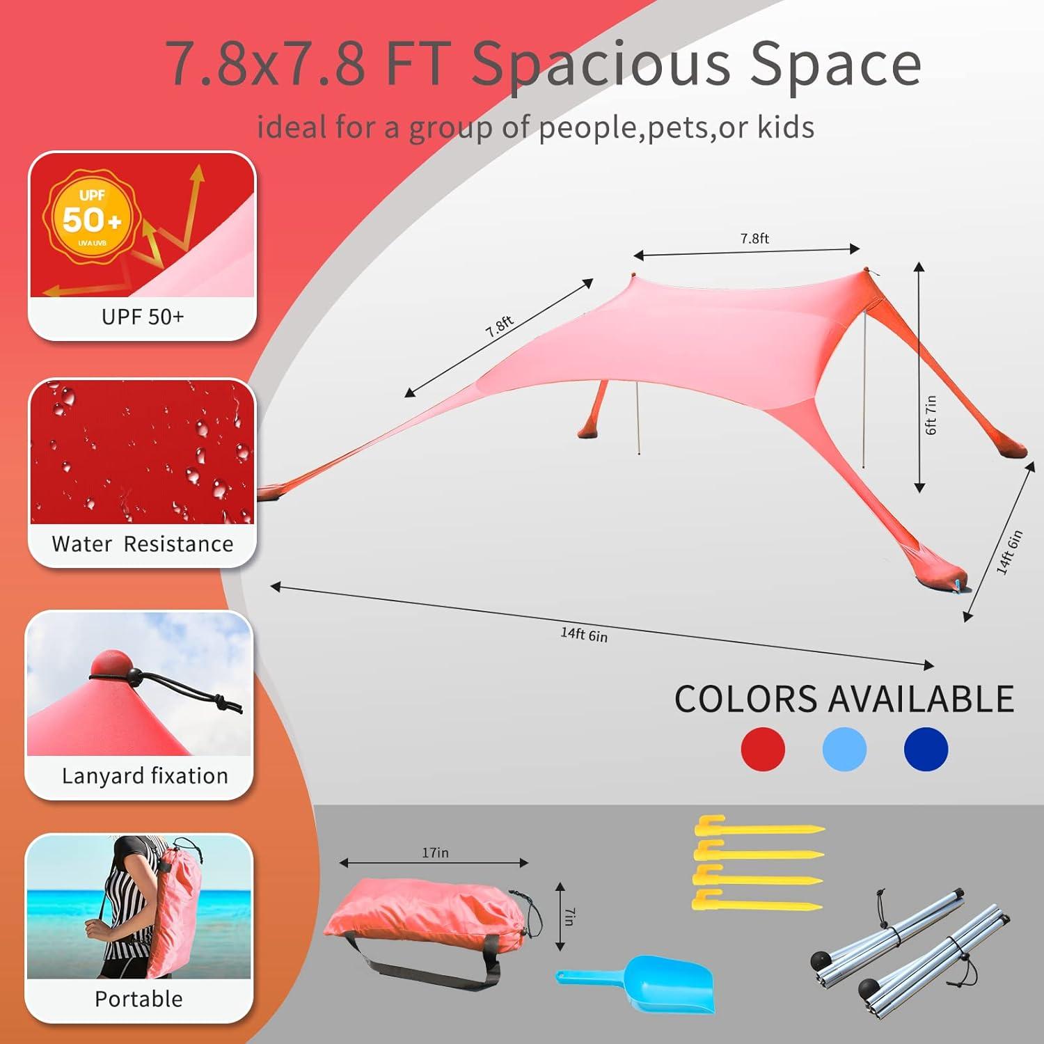 Strandzelt Sonnenschutz LSF 50+ UV-Schutz Outdoor-Baldachin mit 2