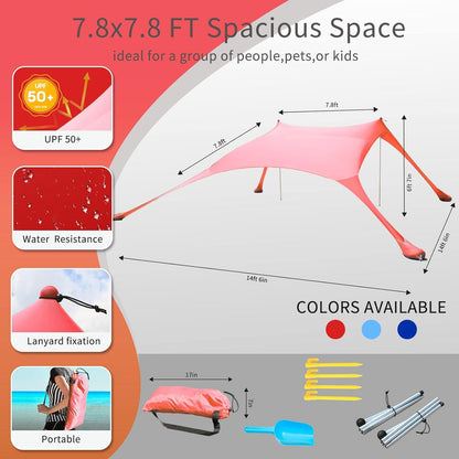 Strandzelt Sonnenschutz LSF 50+ UV-Schutz Outdoor-Baldachin mit 2